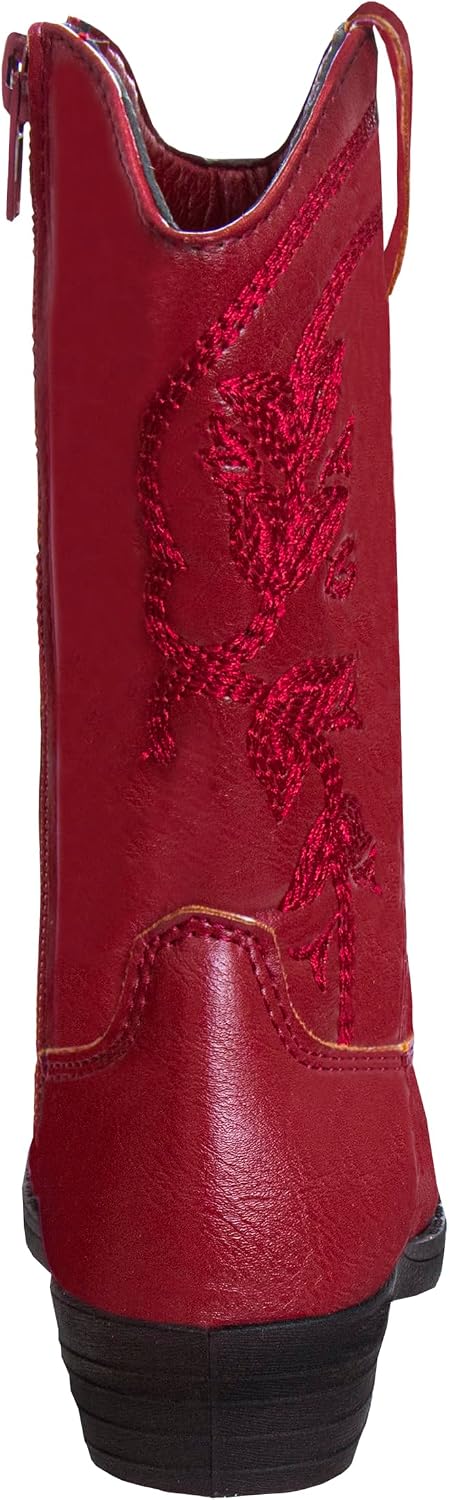 Girls Cowgirl Western Boots – Sizes Toddler to Big Kid | Pull-On Embroidered Pointed Toe Country Boot | Kids Rodeo Festival Fashion Footwear