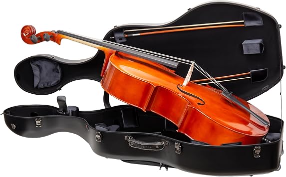 Crossrock Poly Carbon Cello Case for 4/4 Full Size | Black Scratch-Resistant Shell, Black Velvet Interior, Wheels, Music Pouch Lightweight Protection Series