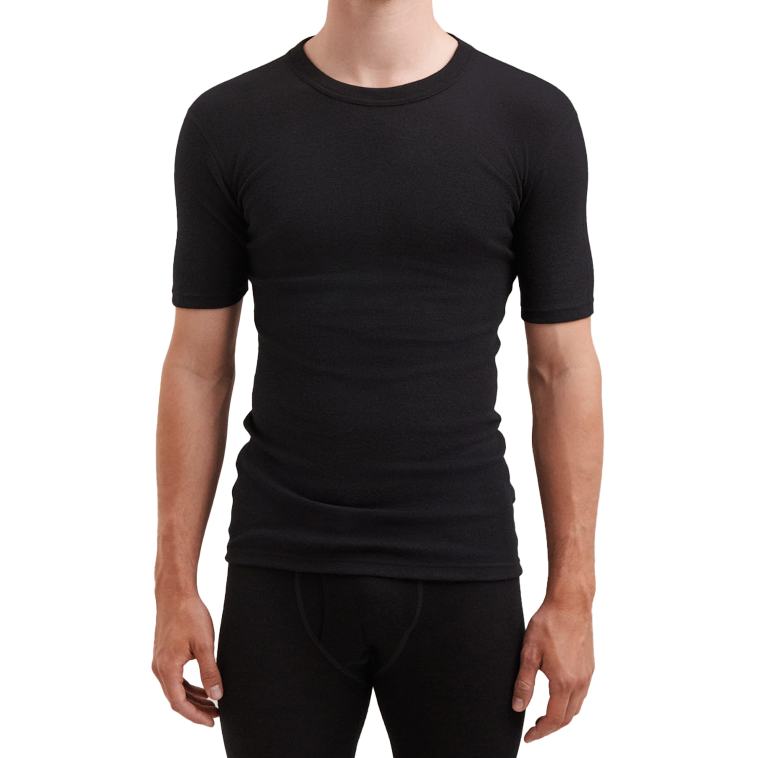 DILLING Men's Quarter Sleeve top - Organic Merino Wool Black XL