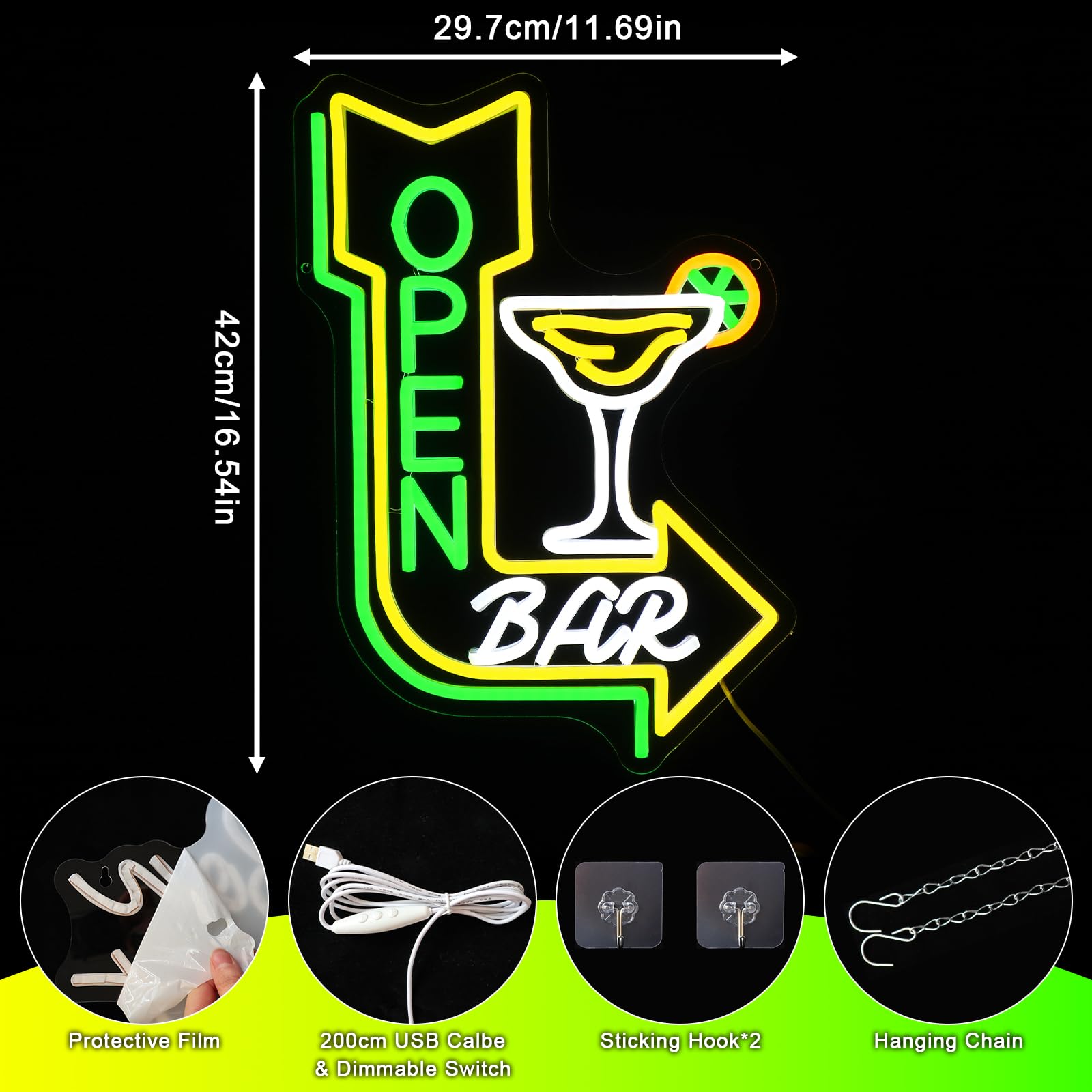 OYCGZV Bar Neon Open Sign for Business - Image 2