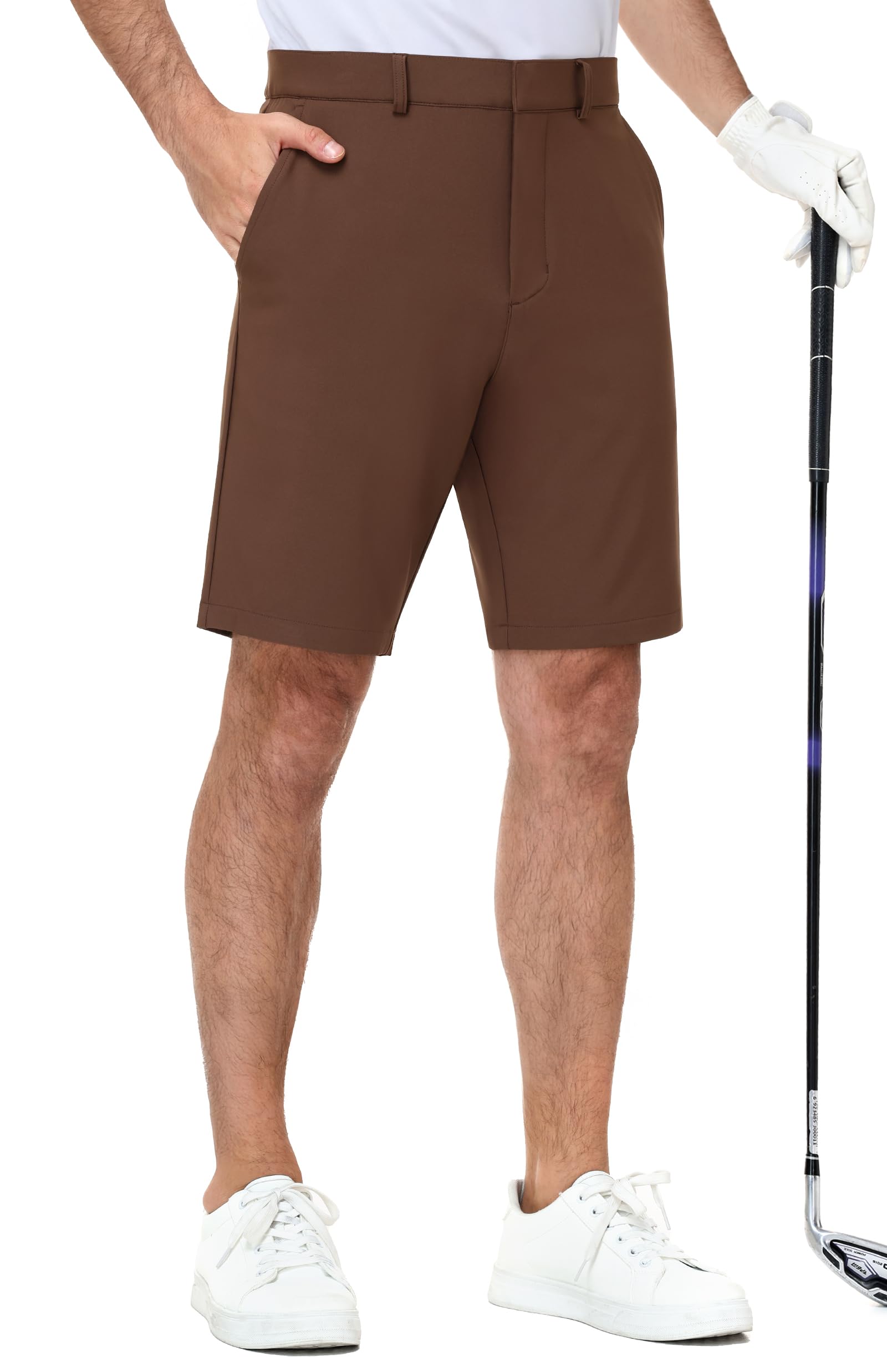 MIER Men's Golf Shorts 7" / 9" - Stretch Work Dress Flat Front Shorts | 7" Inseam (Mid-thigh Length), 9" Inseam (Above Knee Length), 4 Pockets, Water-Resistant Lightweight Performance Fabric
