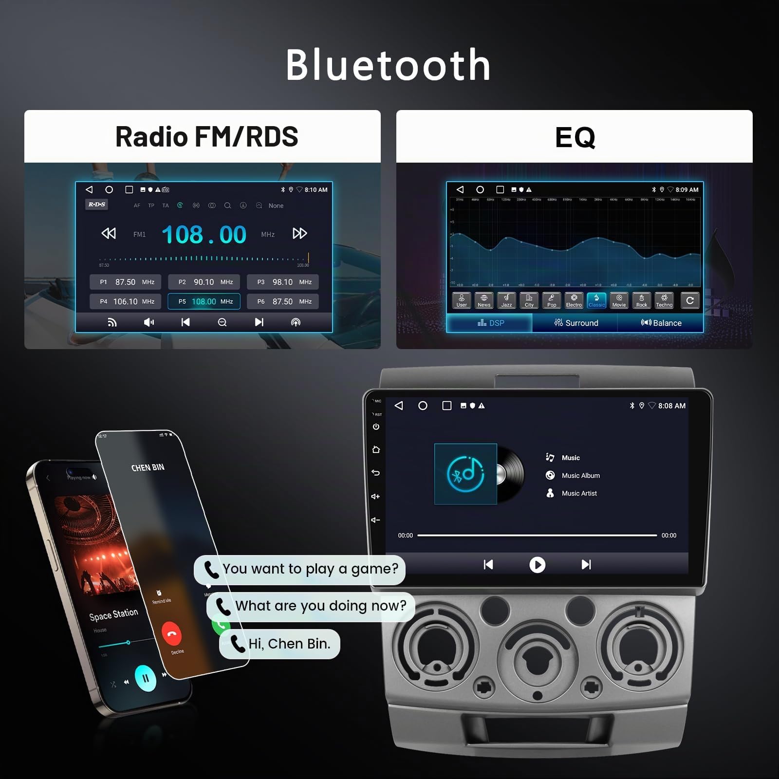 Hodozzy 2GB 64GB Android Autoradio per Ford Everest Ranger 2012-2017/Mazda BT50 BT-50 2006-2011 Wireless Carplay Android Auto, 9 Pollici Touchscreen Stereo GPS WiFi Bluetooth Radio FM/RDS Retromarcia