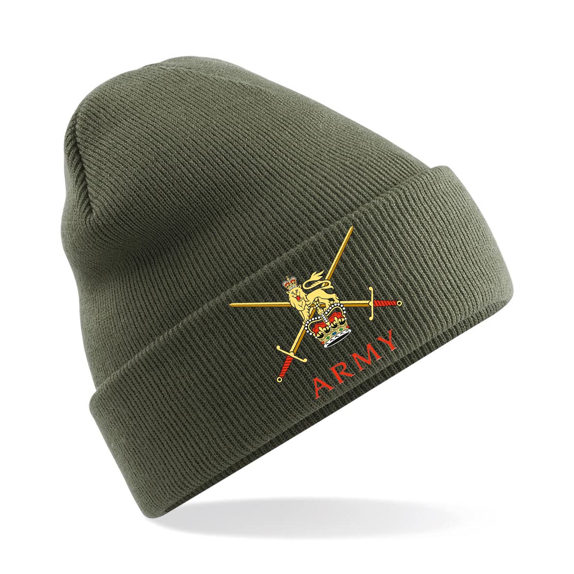 PSave British Army Insignia Mens Premium Embroidered Beanie Hat, Bob Hat British Army Military (Military Green)