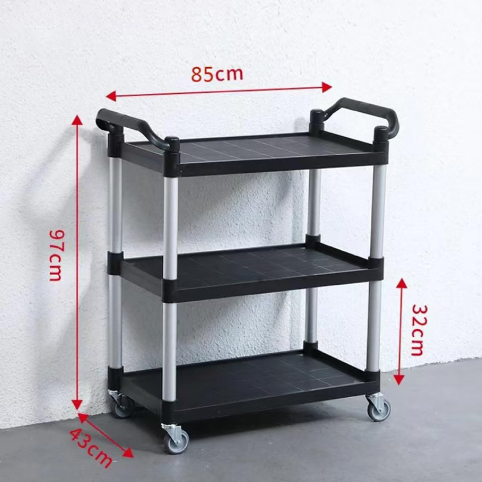 Carrito de servicio de tres niveles resistente, carrito de restaurante resistente para hoteles y comedores, versátil carrito de servicio de alimentos, carrito de recogida de platos y carrito de