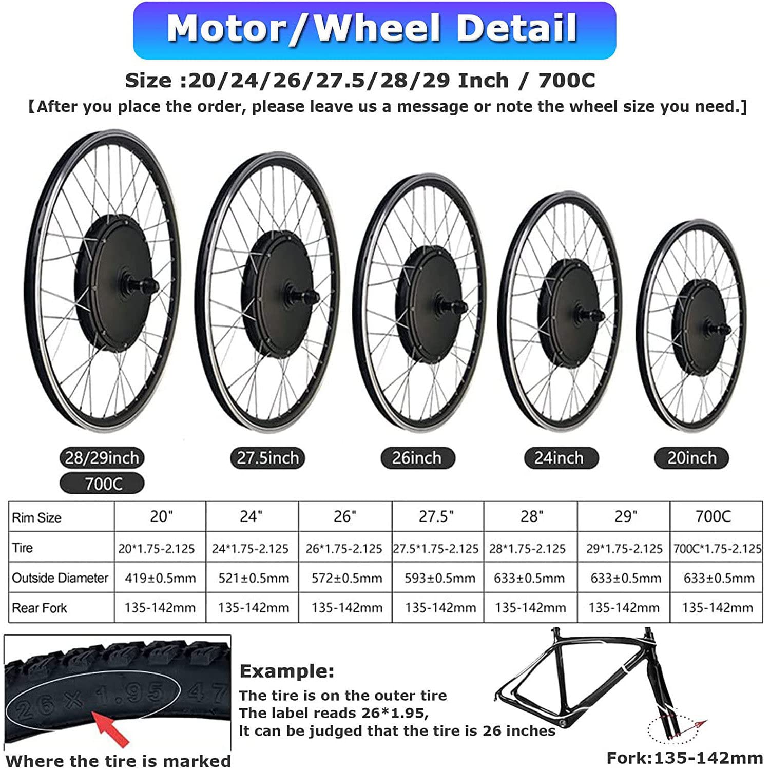 Kit di conversione Ebike 20 ”, 24”, 26 ”, 27,5”, 28 ”, 29”, 700c Kit di conversione E Bike Kit di conversione Bici elettrica Ebike (Cassetta Posteriore) 36V/250W-26inch