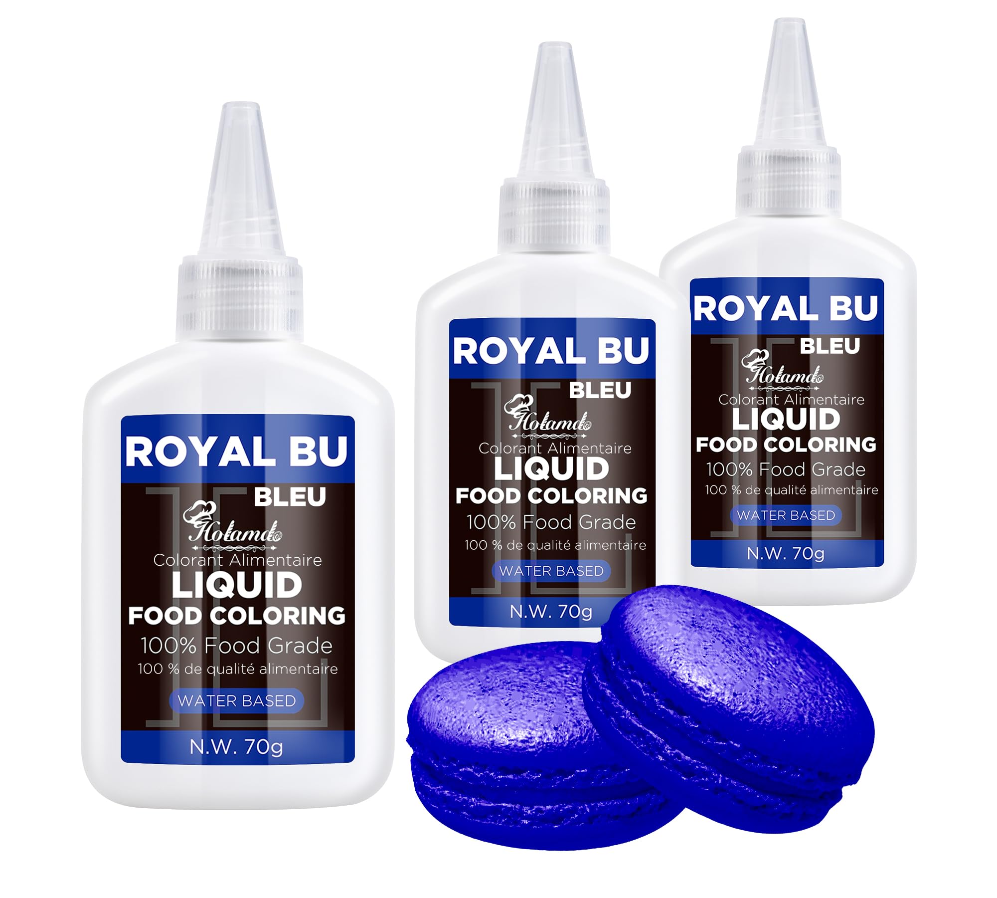 Food Coloring Liquid Royal Blue, 70g x 3 Food Grade Vibrant Food Dye, Concentrated Liquid Food Coloring Kit Set for Baking, Cake Decorating, Fondant, Easter Egg, Icing and DIY Supplies Kit, Tasteless