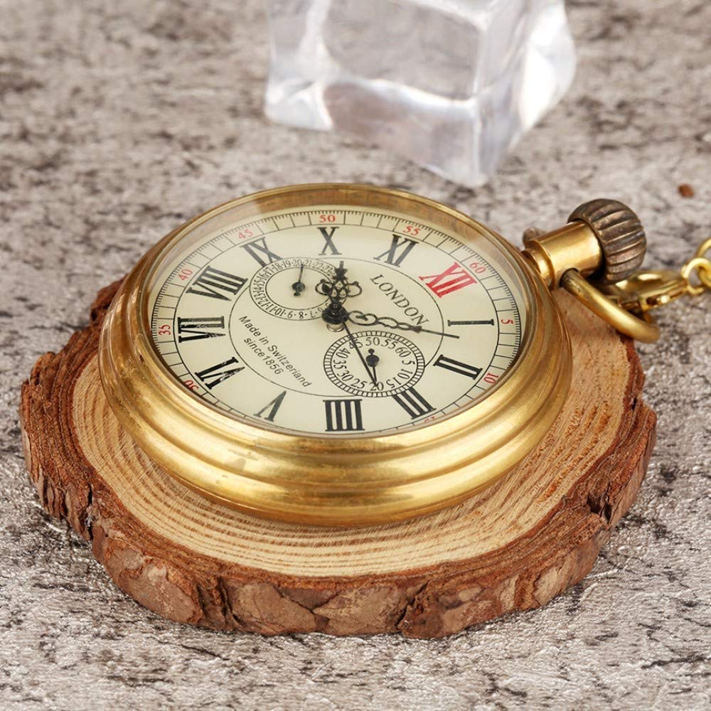 Reloj de Bolsillo Antiguo de Cobre de Londres, 1856, Reloj de Bolsillo mecánico Antiguo de 5 manecillas y Cuerda Manual, Reloj de Bolsillo para Hombre con Esqueleto, Cadena de 30 cm