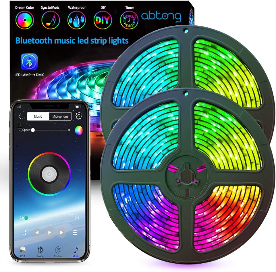 LED Strip Lights Music Abtong Color Chasing LED Lights Strip RGB 10M 32.8ft Dreamcolor Strip Lights with APP Rope Lights Waterproof LED Strip Kit Rainbow Led Lights for Home Indoor&Outdoor Decoration