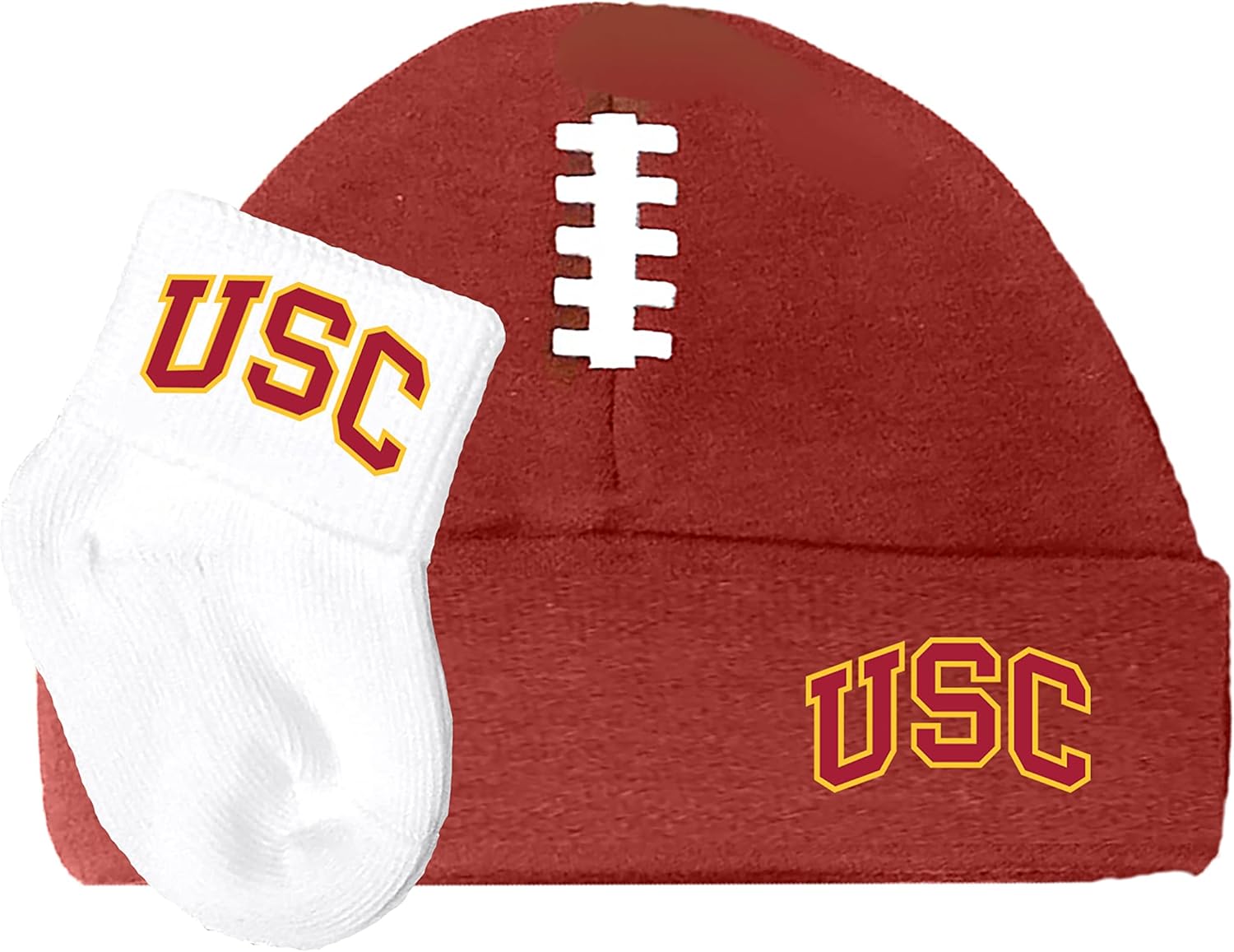USC Trojans Southern Cal Licensed Baby Football Cap and Socks Set White