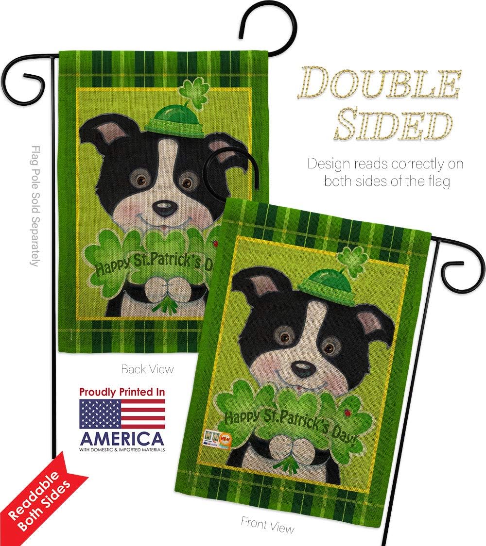 St Pats Puppy Burlap Garden Flag Set Wall Holder Springtime Patrick Shamrock Leprechaun Lucky Coin Holiday March Irish Clover Small Decorative Gift Yard House Banner Double-Sided Made In USA 13 X 18.5
