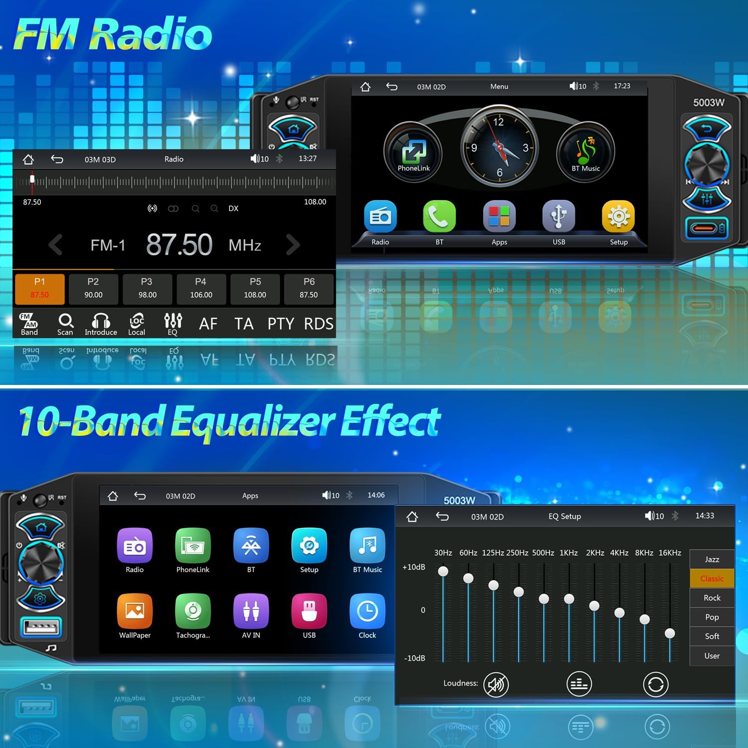 Single Din Car Stereo with Wireless Apple Carplay & Android Auto, 5" IPS Touchscreen Radio Bluetooth 5.2, Physical Knob Control, Waterproof Backup Camera, FM, MirrorLink, USB/Type-C, Navigation