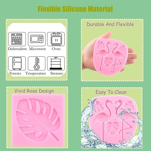 Miniatura 2 de Mujiang Molde de silicona de hojas tropicales de flamenco, hojas de Monstera, moldes de fondant, hojas de palma, molde de caramelo para decoración