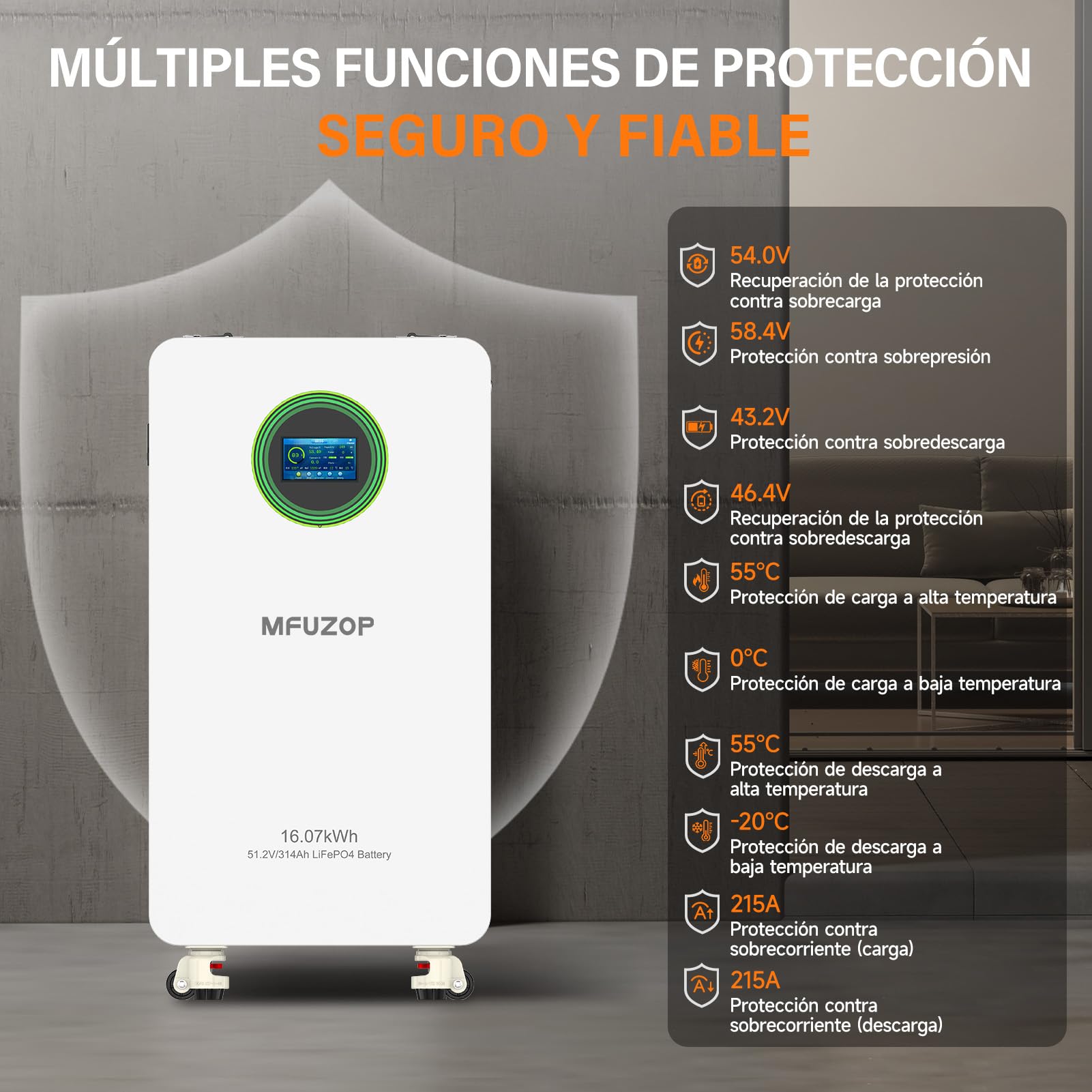 DATOUBOSS Batería LiFePO4 48V 314Ah 16,07kWh ciclo profundo, BMS 200A pantalla LCD RS485/CAN, almacenamiento solar para hogar, autocaravana fuera de red