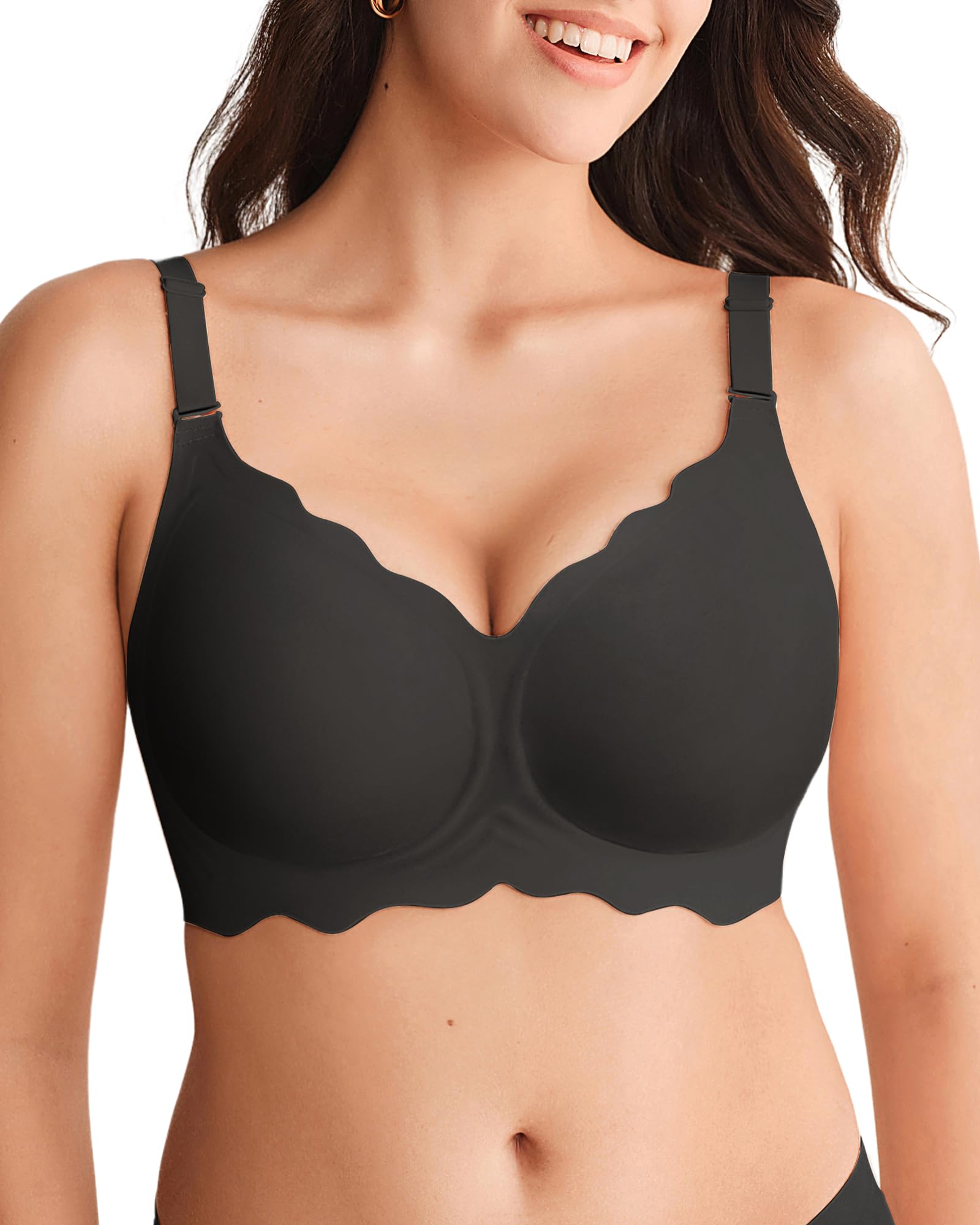 SHARICCA Glatter BH Damen Ohne Bügel Tiefem V-Ausschnitt Push Up BHS Bralette Soft Bequem BH Bügellos Bustier