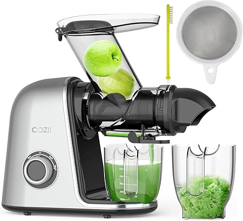 COZII Exprimidor de Jugo de Prensa en Frío, Extractor de Jugo de Masticación Lenta Modo Suave/Duro, Canal de Alimentación Grande de 3.6" Para