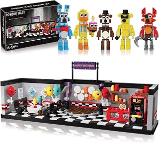Five Nights Pizzeria Stage Building Blocks Set, Monster Classic Horror Game Halloween Creative Festival Bricks Kit Toys Gifts Merch, Suitable for Fans Boys Girls Kids
