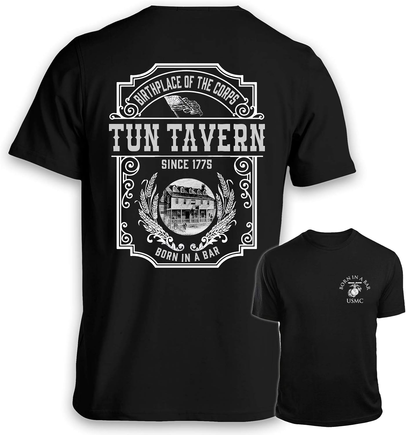 Military Gift Shop Tun Tavern USMC Shirt - Whiskey Label Marine Corps T Shirt