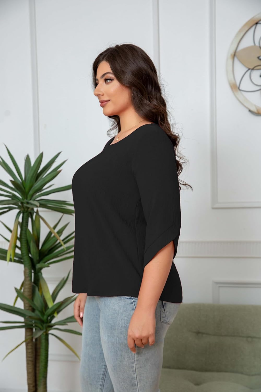 CARRROTMOB Plus Size Women's Summer Chiffon Blouses Bell Short Sleeve T-Shirts Casual Crew Neck Loose Flowy Plus Size Tops - Image 2