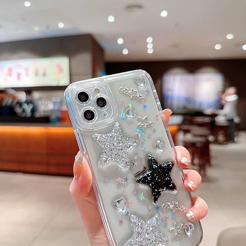 Miniatura 5 de Compatible con iPhone 11 Pro Max - Funda transparente con diseño de estrella con purpurina de perlas en 3D y pulsera de perlas, diseño de cadena