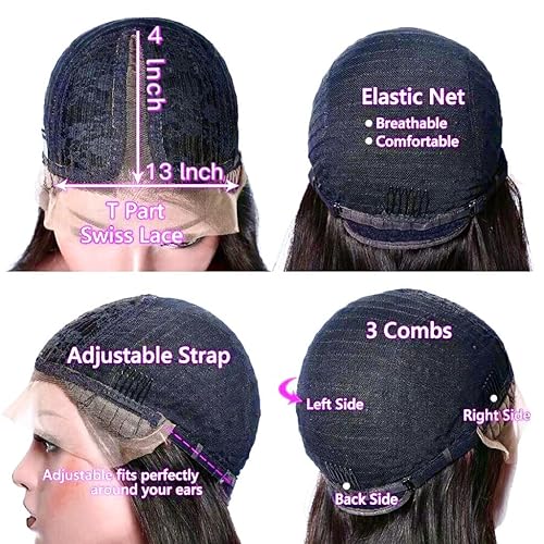 Miniatura 5 de Peluca de cabello humano con encaje frontal de 13 x 4 x 1 pulgadas, pelucas cortas de cabello humano de 14 pulgadas, pelucas sin pegamento, pelucas