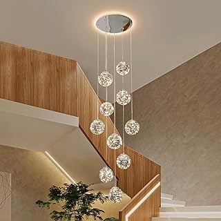 10-Light High Ceilings Long Chandeliers LED Staircase Chandelier High Ceiling Chandelier for Entryway,Modern Crystal Long Pendant Light, Adjustable Length 16" W x79 H,50W