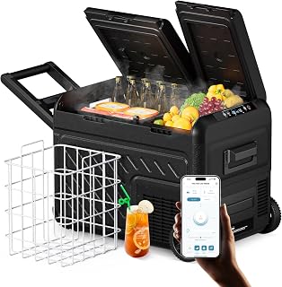 WOLFBOX 12V Car Refrigerator, 40 Quart Dual Zone Car Fridge, Portable Freezer(-8℉~68℉) with 12/24V DC 100/240V AC, APP Control Electric Cooler for Car, RV, Camping, Travel and Home Use