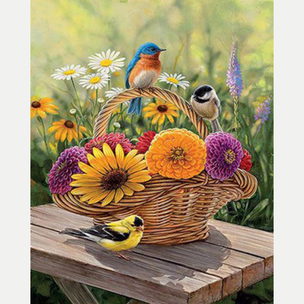 Peinture diamant 5D oiseau et tournesol 50x60 cm pour broderie mosaïque