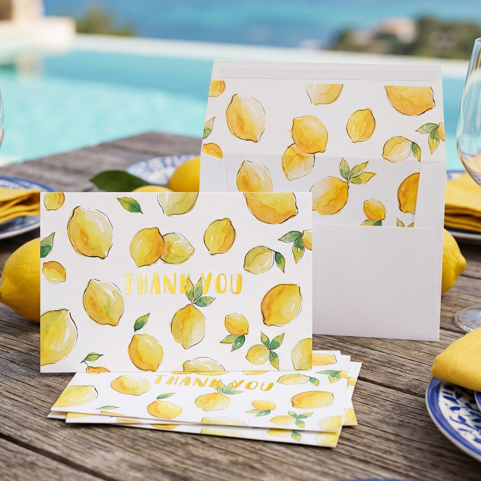 Crisky Lot de 50 cartes de remerciement avec enveloppes en feuille d'or pour fête prénatale, mariage, fête prénuptiale, cartes de remerciement en vrac