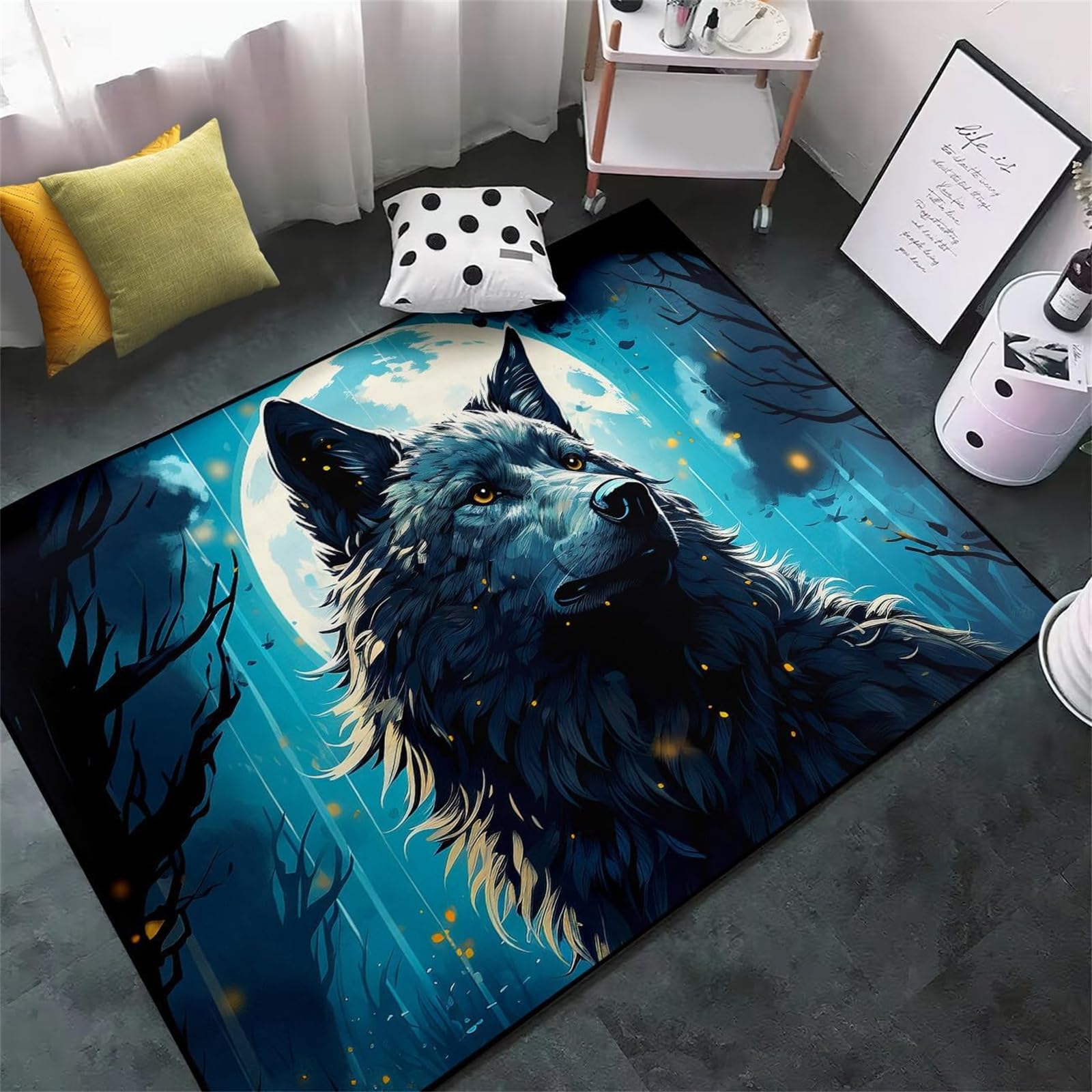 Tapis de jeu Cool Night Wolf 120x160cm antidérapant et doux