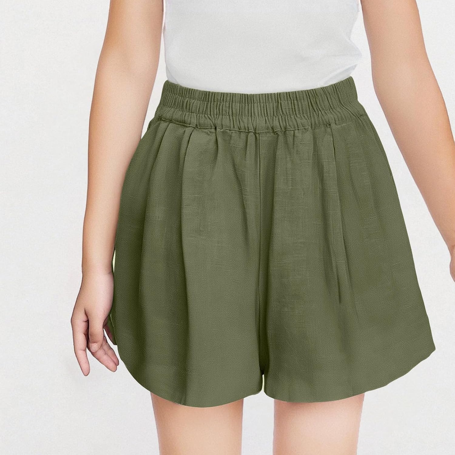 Boys Girls Linen Shorts Casual Pull-On Elastic Waist Summer Beach Shorts Cotton Linen Wide Leg Summer Teen Short