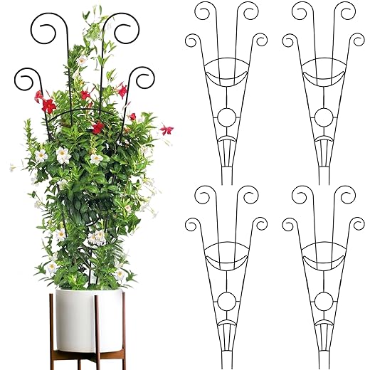 ZOUTOG Trellis for Climbing Plants Indoor 4 Pack 30 Inch,Rustproof Metal Garden Trellis for Potted Plants,Sturdy Houseplant Support Indoor Outdoor for Ivy Pothos Monstera Hoya Flower Vine (Black Moon)