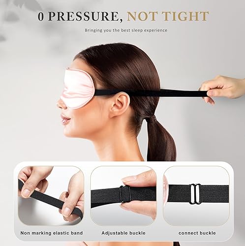Miniatura 3 de Antifaz de seda para dormir, antifaz de ojos con bloqueo de luz para mujeres y hombres, cubiertas de ojos para dormir de lado con correas