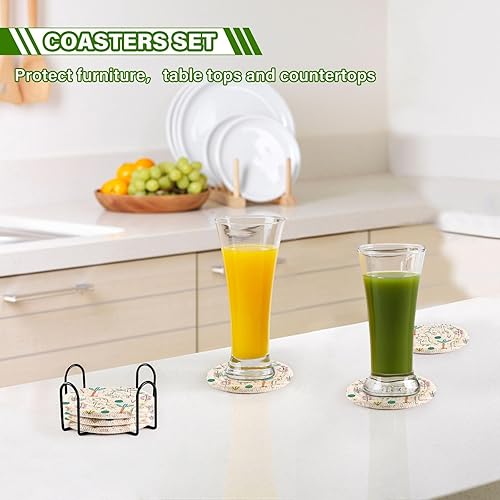 Miniatura 7 de Drink Coasters Set Set of 6 with Holder Office Coasters for Drinks Coasters for Office Porta Vasos para Mesas Cute Dinosaurs