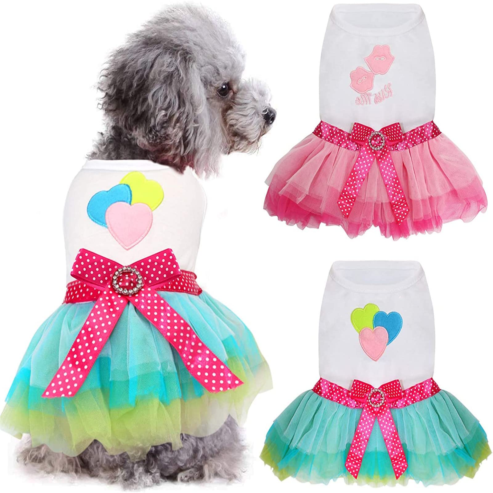 Vêtement été chiot et chat avec jupe tutu motifs cœur et lèvres