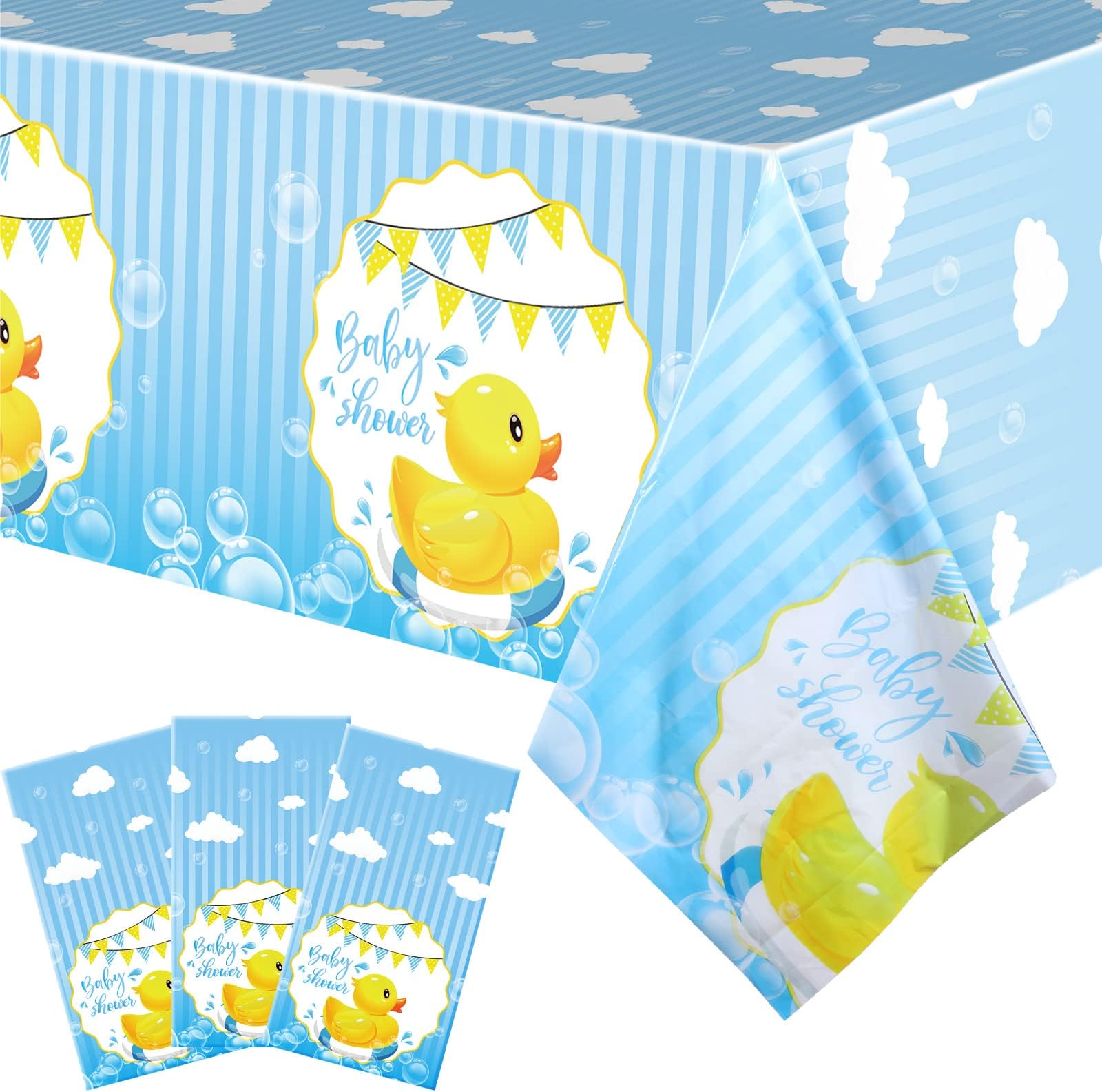 3 Pack Yellow Duck Tablecloth Cute Rubber Ducky Table Cover Rectangle Plastic Duck Tablecloth Rubber Duck Themed Birthday Party Supplies for Baby Shower Party Favors, 54 x 108 Inch