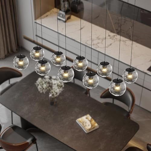 Miniatura 210 de Escalera LED de 10 luces LED moderna con globo de cristal, lámpara colgante grande para techos altos, accesorios de iluminación de entrada, villas y