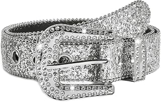 Eohak Womens Rhinestone Studded Western Leather Belt for Jeans Cowboy Waist Belts Fit Waist 27"-39"