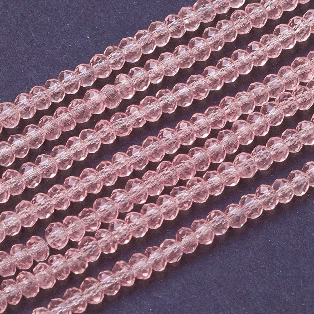 Perlin Czech Crystal Glass Beads, CZ Bohemian Faceted Rondelle Glass Beads, 3 x 2 mm, Glass Cut Beads, Pack of 50 (Pink) - Image 2