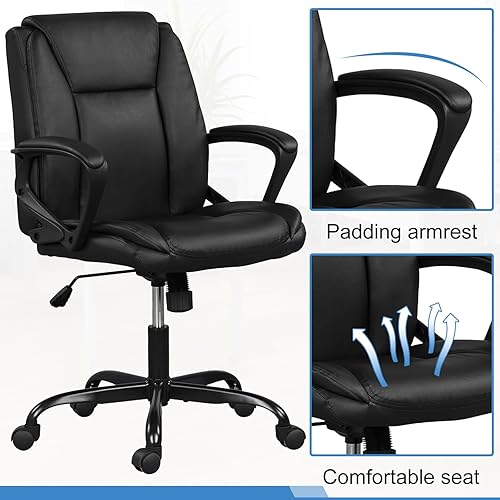 Miniatura 7 de Silla de oficina en casa, silla de escritorio ergonómica de piel sintética, silla de trabajo giratoria con respaldo medio, silla de computadora con