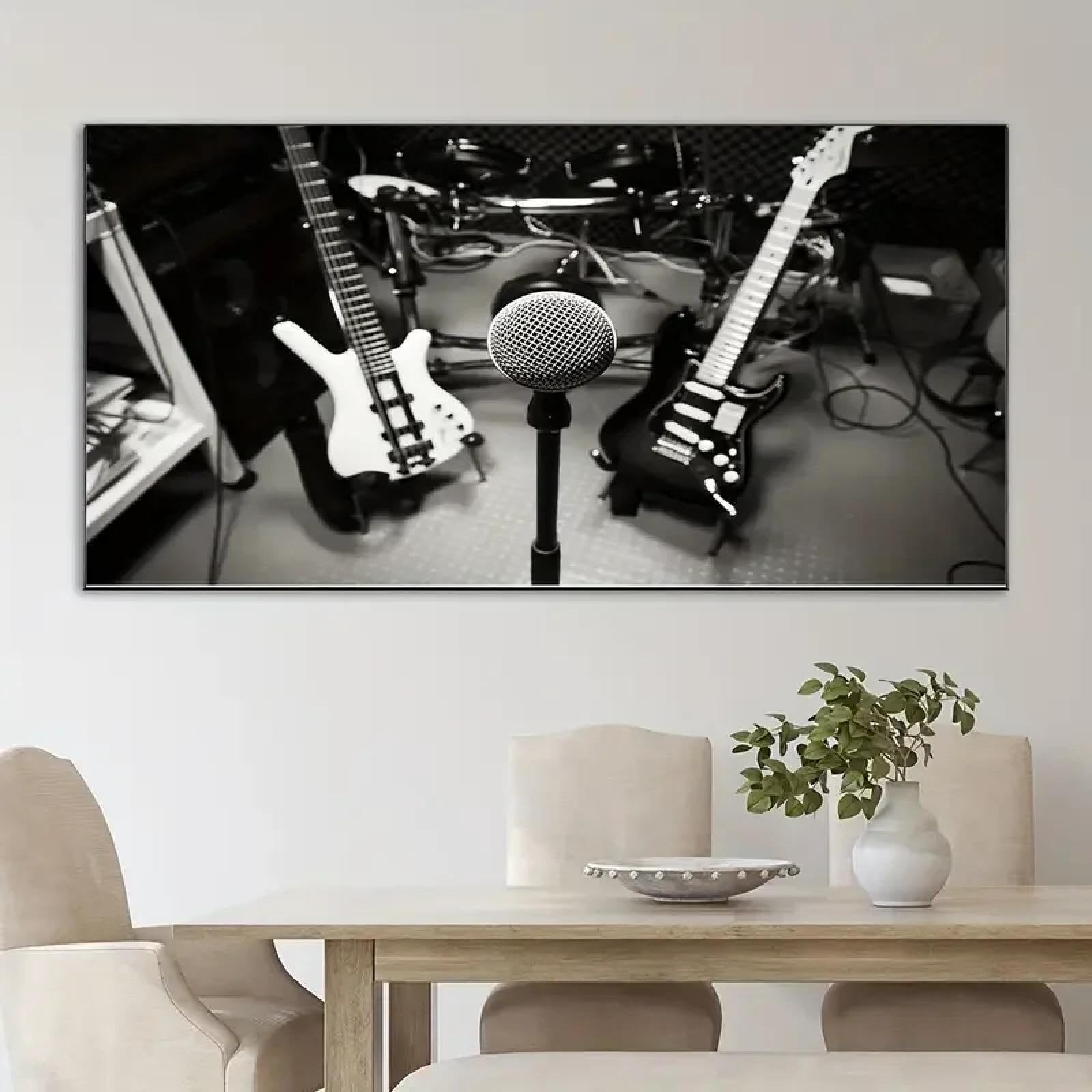 BMGKYAGL Monochromatyczny styl plakat z nadrukiem na płótnie, instrumenty muzyczne obraz na gitarze, sztuka ścienna na płótnie, grafika farba ścienna 40 x 80 cm ramka