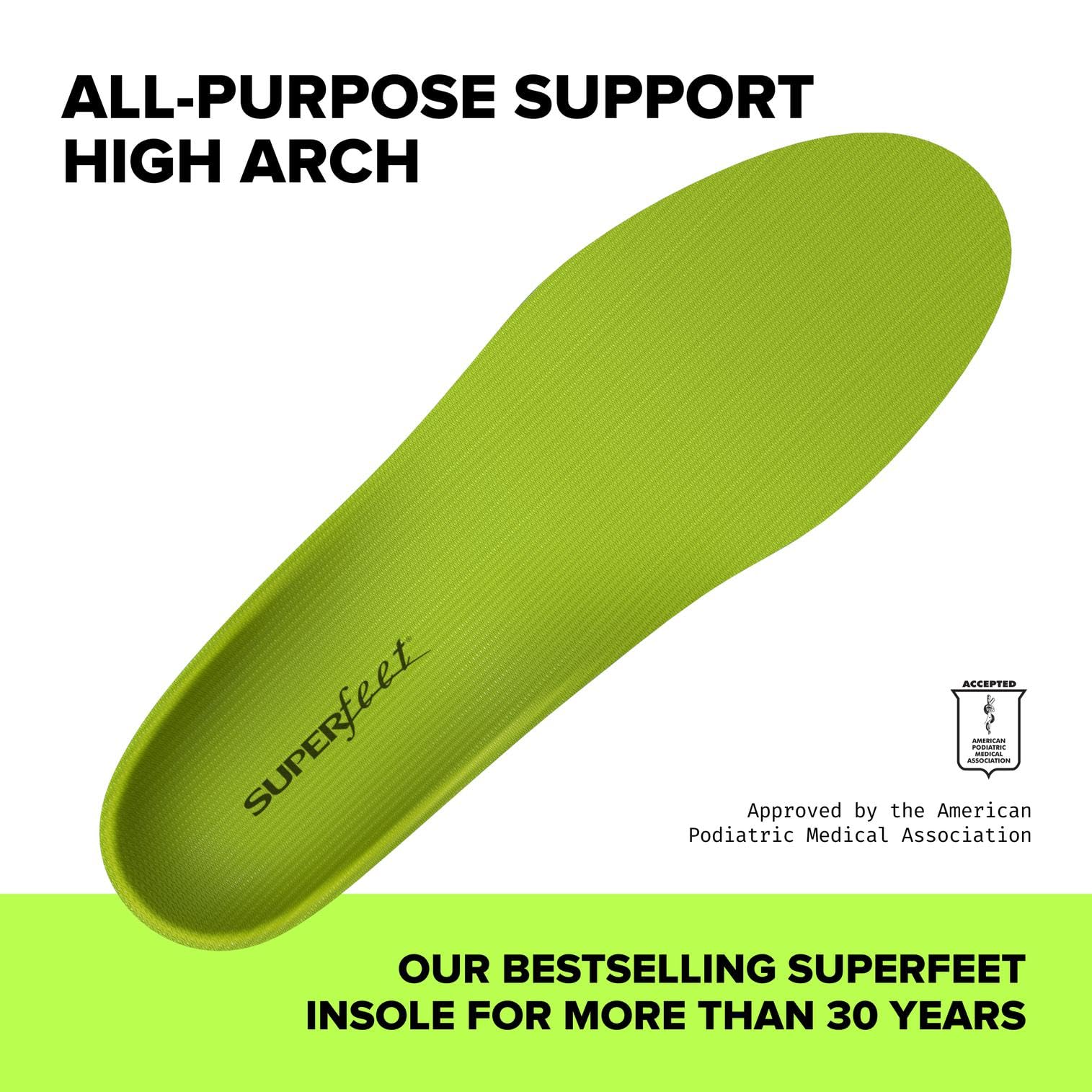Superfeet All-Purpose Support High Arch Insoles Green for Active Lifestyle with High Arch Support - Men 2.5-5 Women 4.5-6 product thumbnail 3