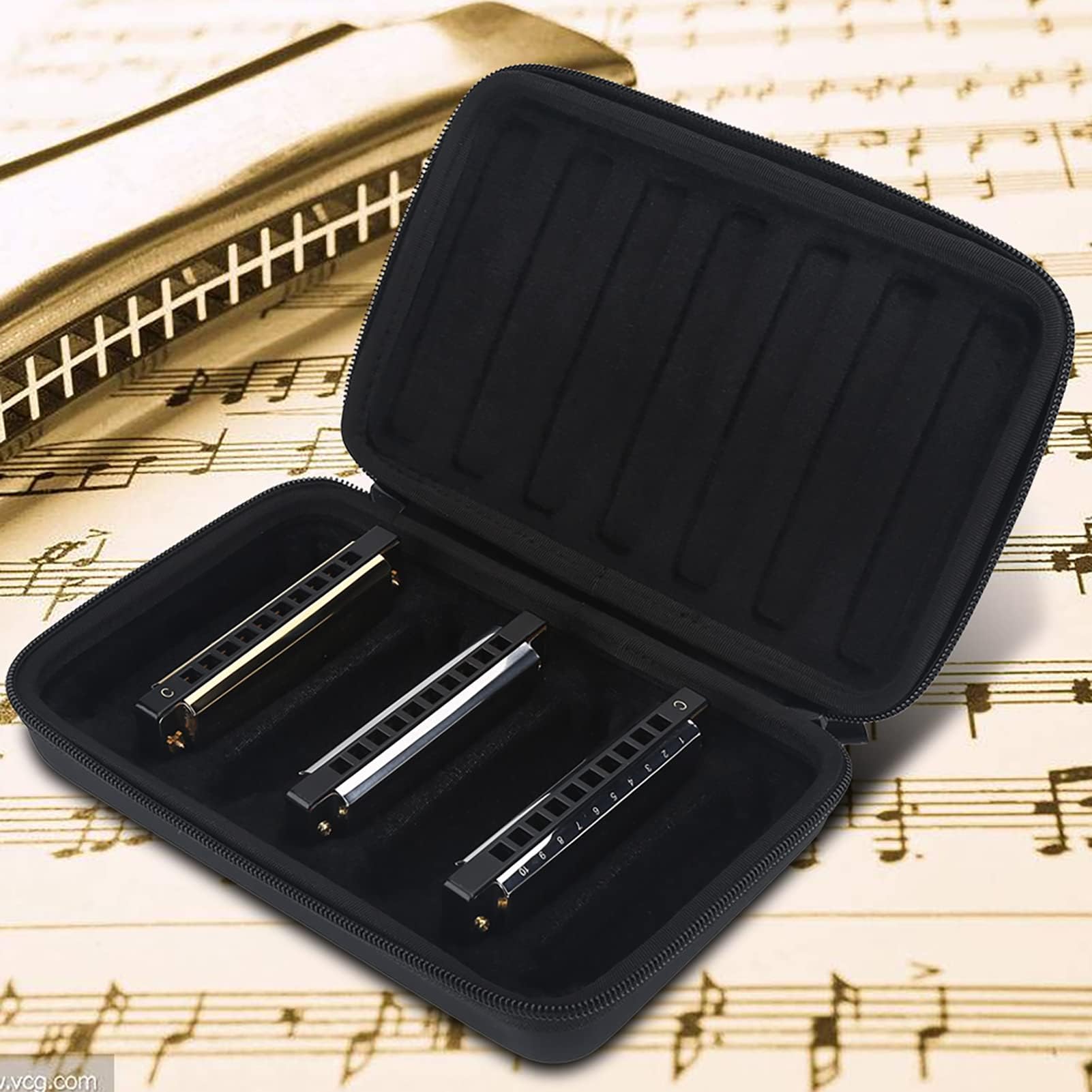Étuis pour Harmonica, étui de Transport à Glissière en Cuir PU pour Harmonica Sac de Rangement pour Harmonica Boîte de Transport pour Harmonica pour 7 Harmonicas