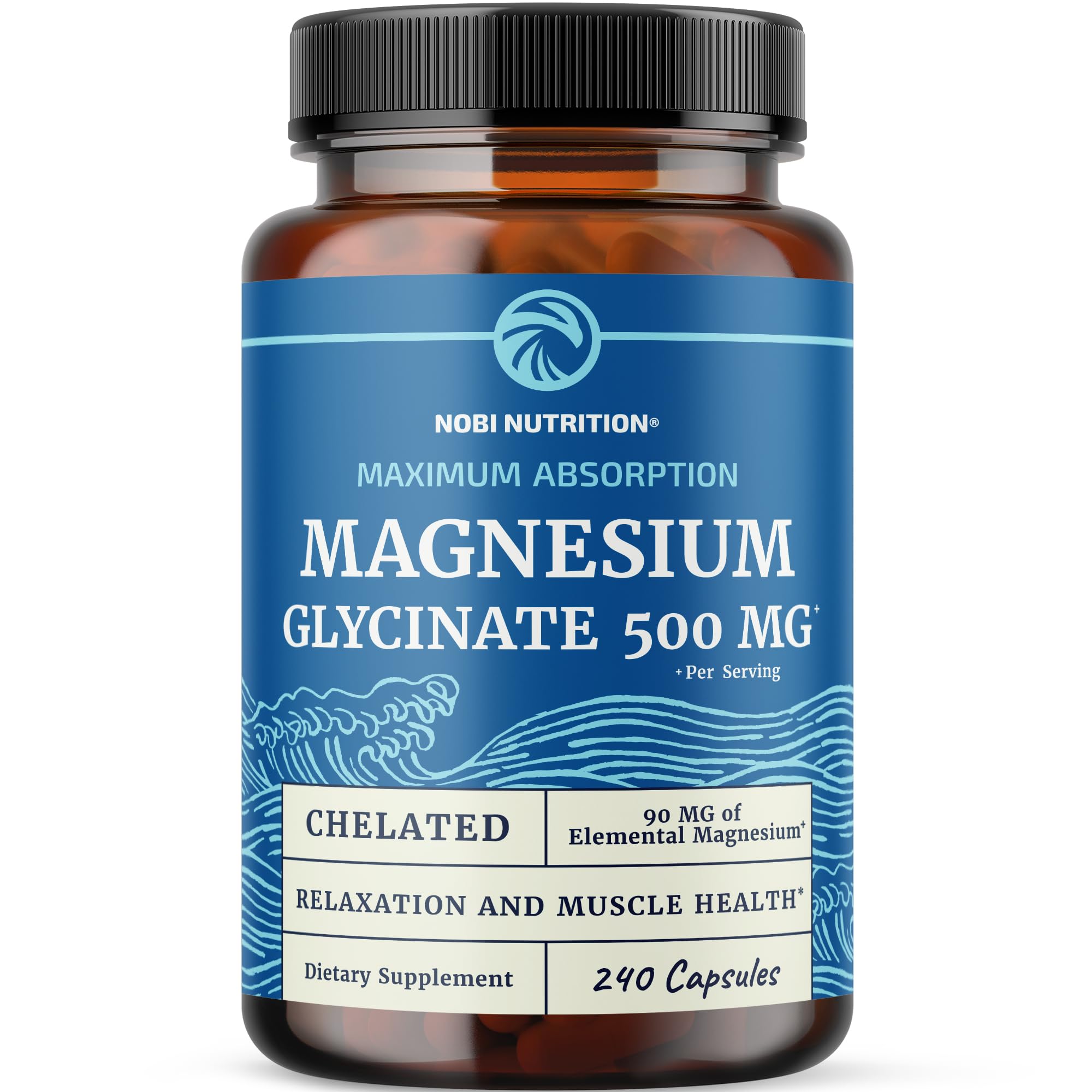Magnesium Glycinate 500mg | Chelated for High Absorption | Muscle Relaxation, Bones, Heart, Nerve, Sleep & Calm Support for Women & Men | Magnesium Chelate Supplement & Bisglycinate Complex | 240ct