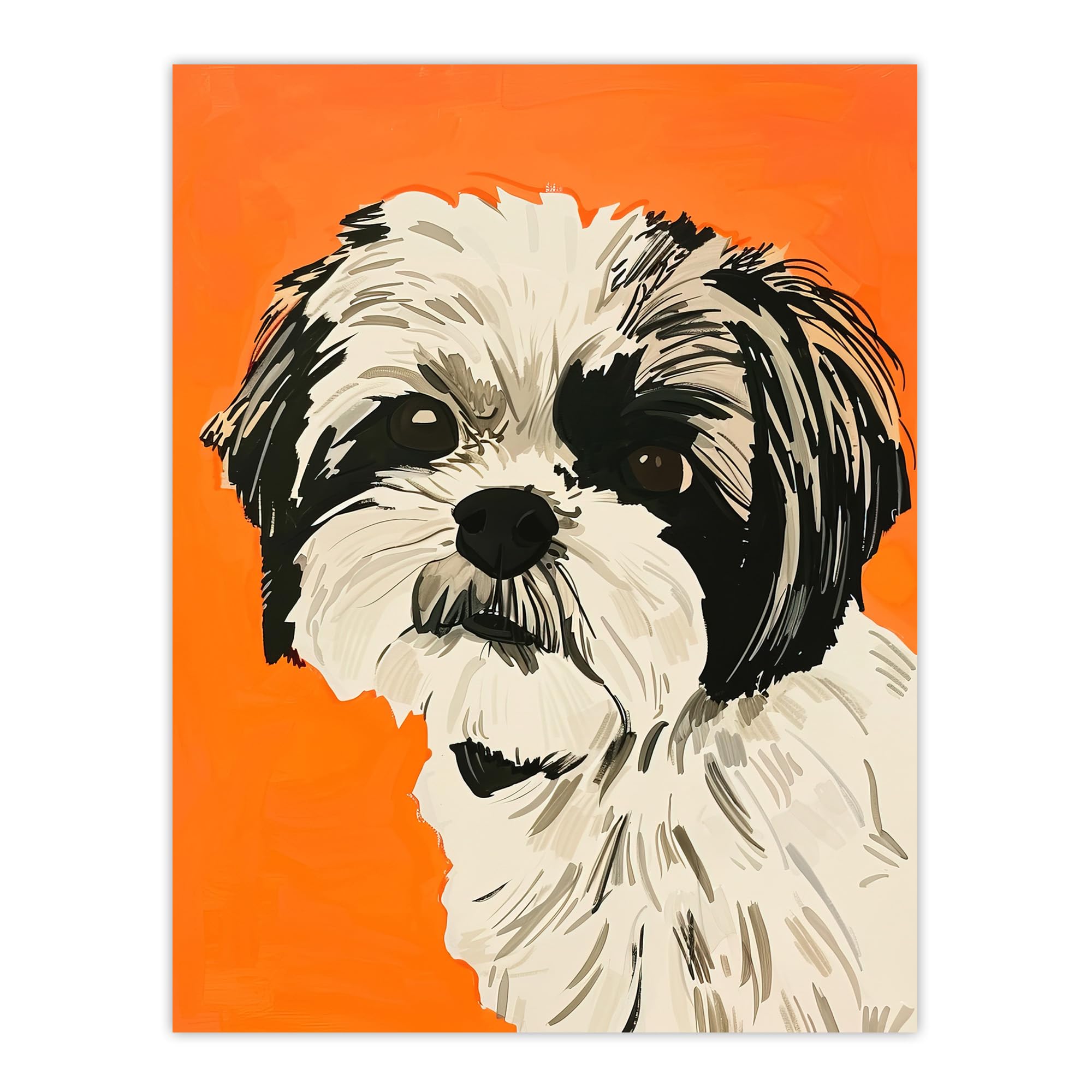 Shih Tzu Dog Portrait Wall Art Print - Orange - W24 x H32 Inch - Artery8