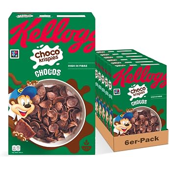 Kelloggs Choco Krispies Chocos 6 x 420g - Chocolate Cereals Turn Milk Into Cocoa - Crispy Chocolate Flavoured Cereal Chips for Maximum Breakfast Fun