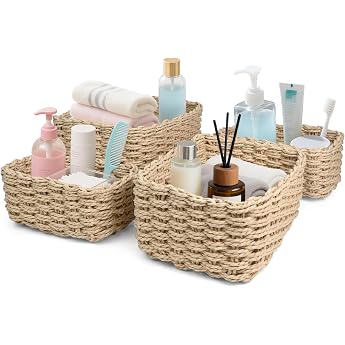 Woven Storage Baskets Set of 4 Paper Rope Boho Style