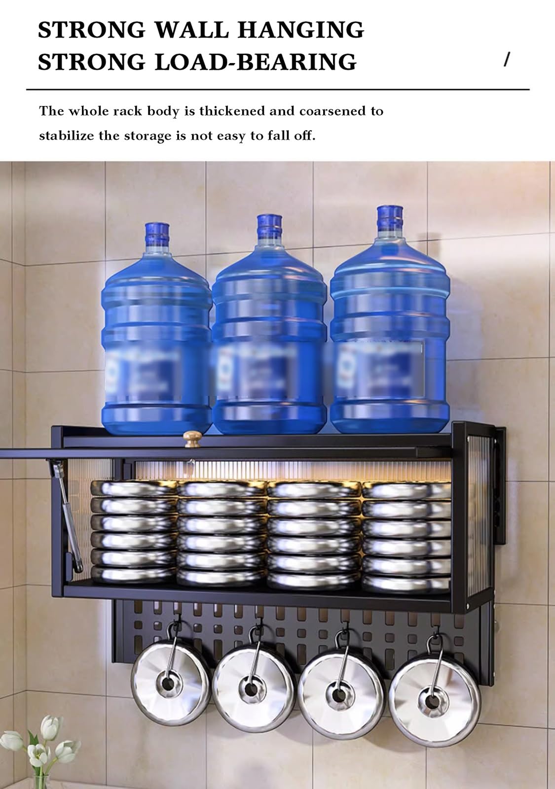 Porta Spezie Da Parete Per Cucina, Organizer Da Cucina, Porta Spezie In Metallo, Pannello Porta Pc Con Increspature D'Acqua E Maniglia, Salvaspazio Fai Da Te Con Pannello Forato Per Piano Di Lavoro,