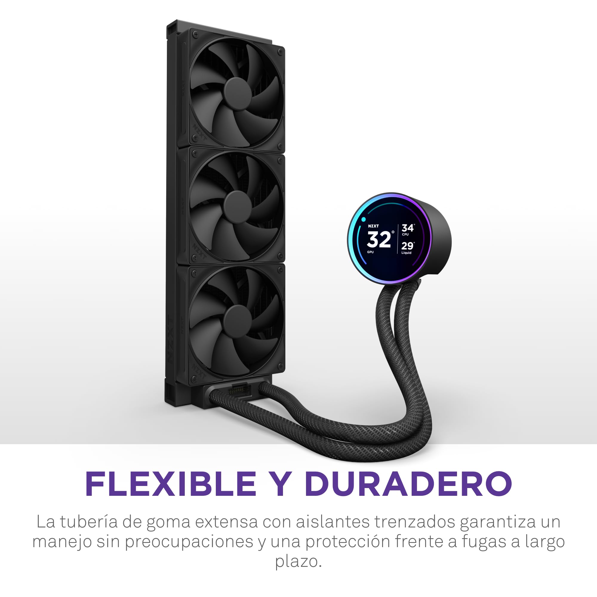 NZXT Kraken Elite 360 - Refrigeración líquida CPU AIO 360mm - Radiador - 3 ventiladores F120P - Bomba con pantalla IPS LCD 2,72" personalizable - Intel LGA 1700/1200/115X/1851, AMD AM5/AM4 - Negro — view 9