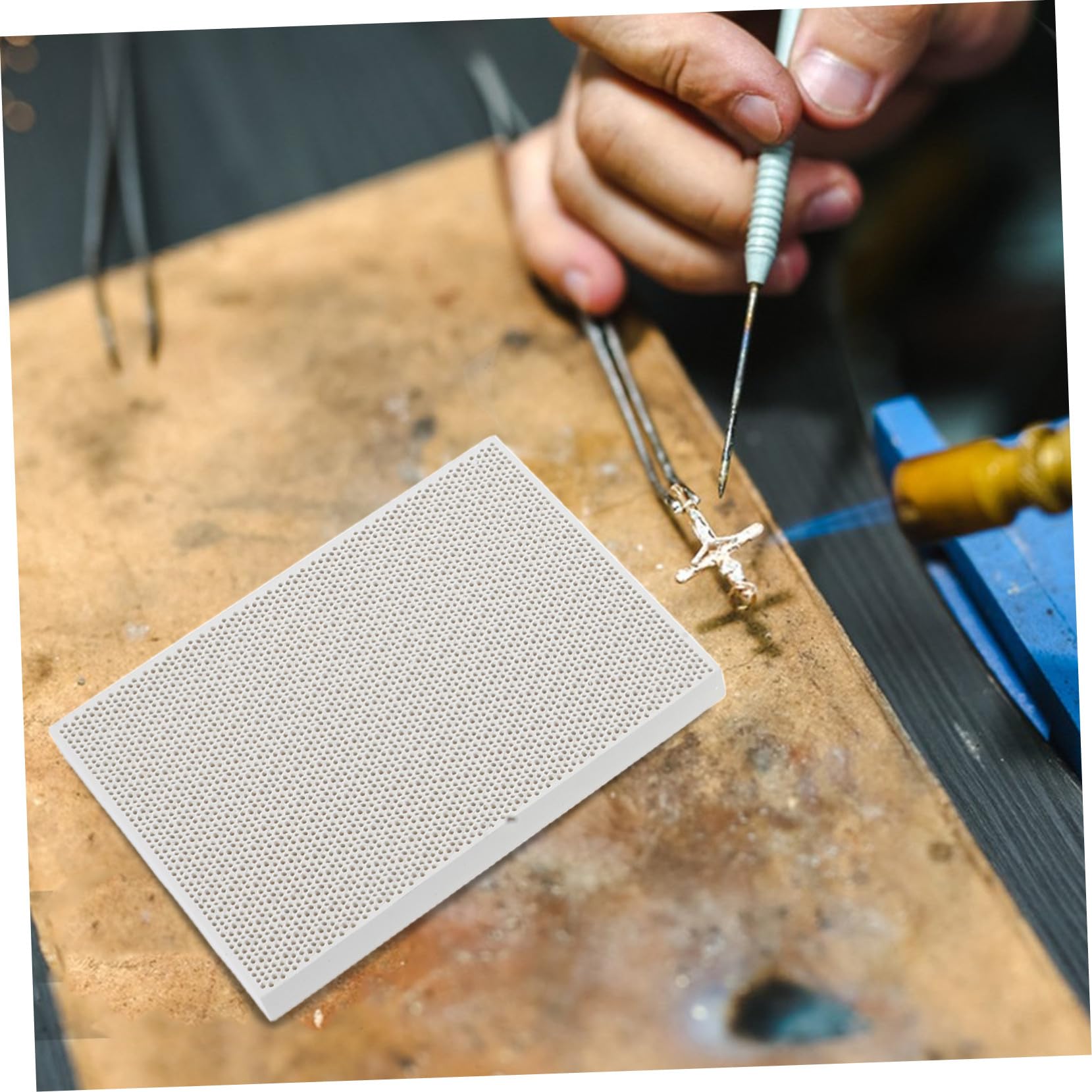Placa de Soldadura para Joyería DIY de Panal 2 Piezas de Cuarzo | Color Plata, para Fabricación y Reparación de Joyas Metálicas, Formato Nido de Abeja