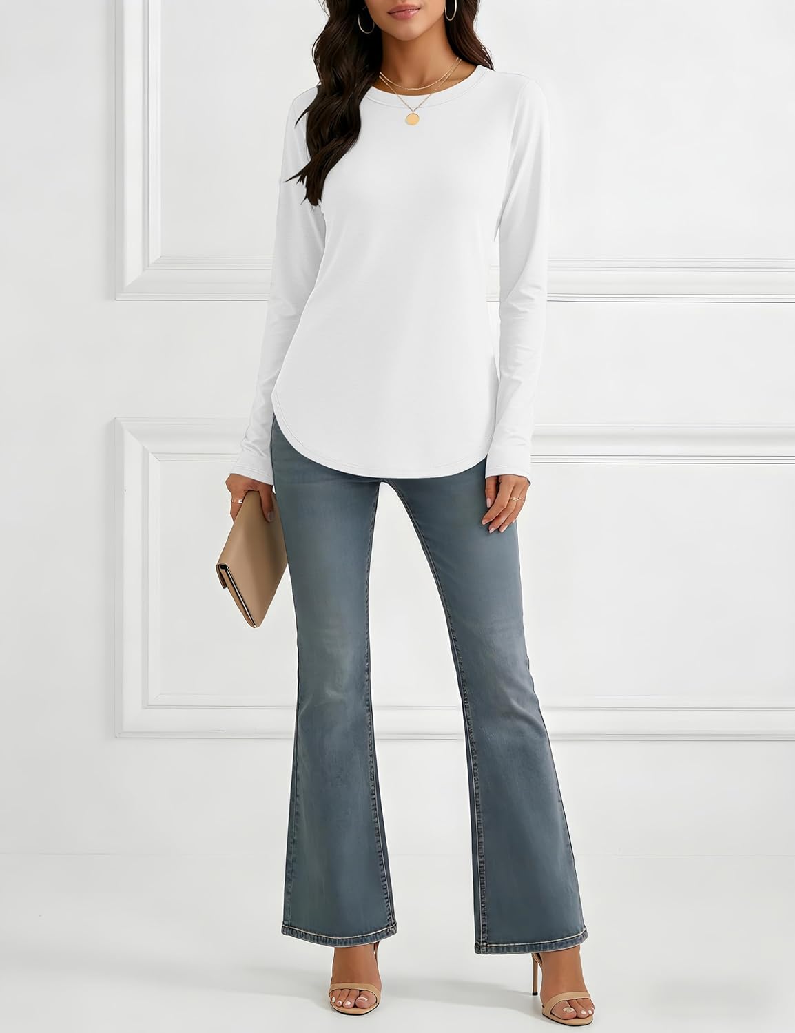 YUCOLEN Womens Tunic Tops Long Sleeve Shirts to Wear with Leggings Loose Fit Crewneck Curved Hem Basic Casual - Image 3